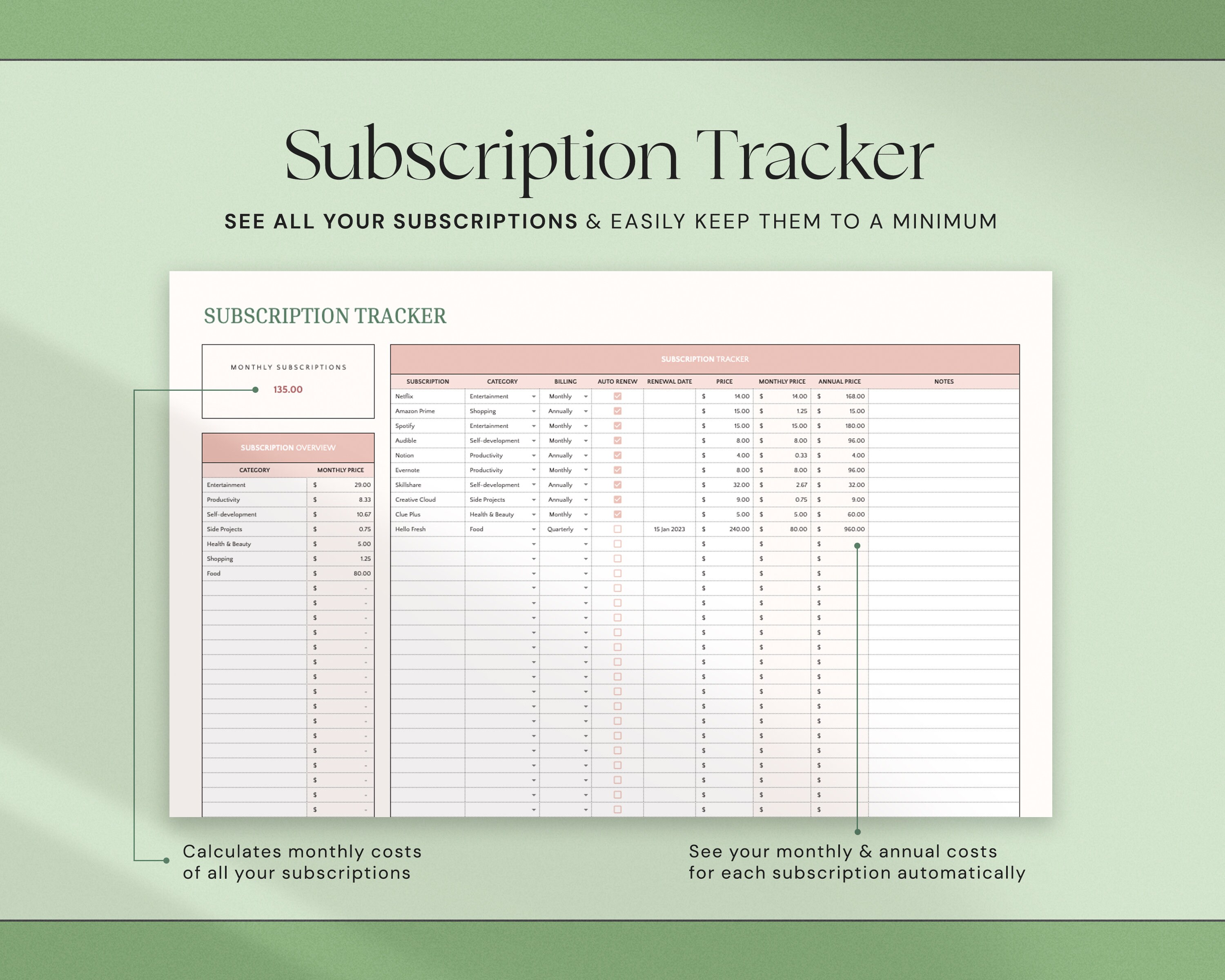 Subscription tracker preview